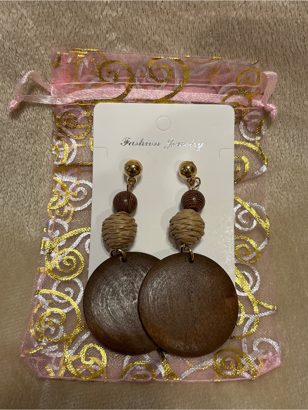 Boho Chic Wooden & Rattan Statement Dangle Earrings